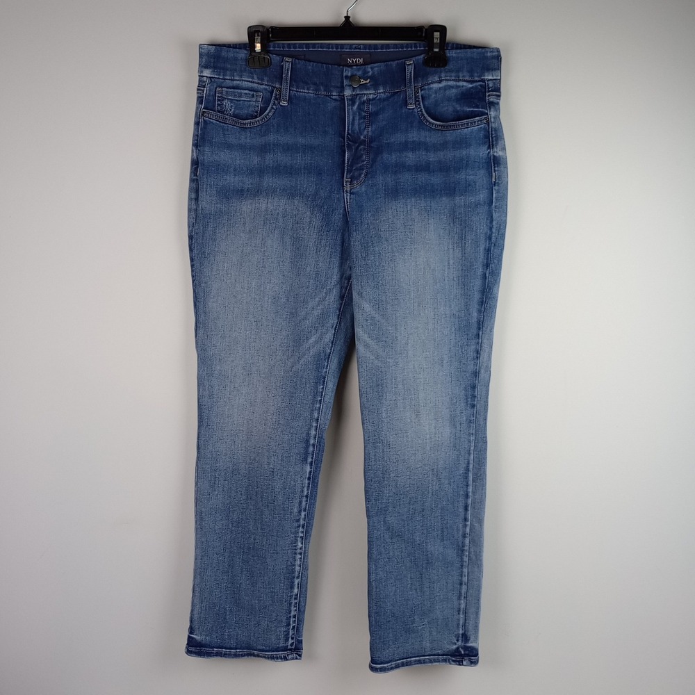 NYDJ Womens L Blue Sheri Slim Lift Tuck Waist Match Stretch Denim Jeans